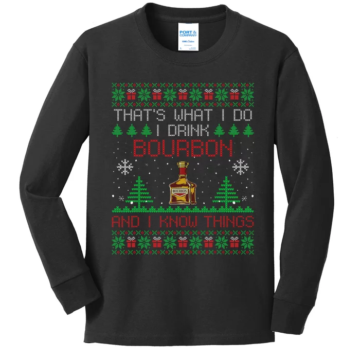 Gift For Bourbon Lover Funny Bourbon Ugly Christmas Kids Long Sleeve Shirt