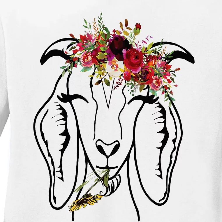 Goats Floral Bandana Headband Farm Animal Goat Graphics Ladies Long Sleeve Shirt