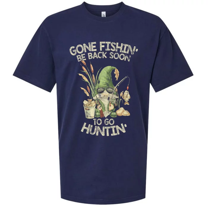 Gone Fishing Be Back Soon To Go Hunting Gift Sueded Cloud Jersey T-Shirt