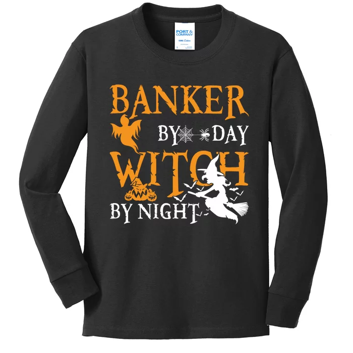 Gifts For Bankers Banker By Day Witch By Night Halloween Kids Long Sleeve Shirt