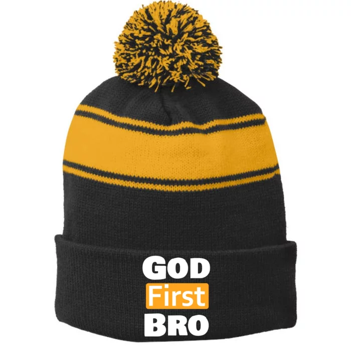 God First Bro Stripe Pom Pom Beanie