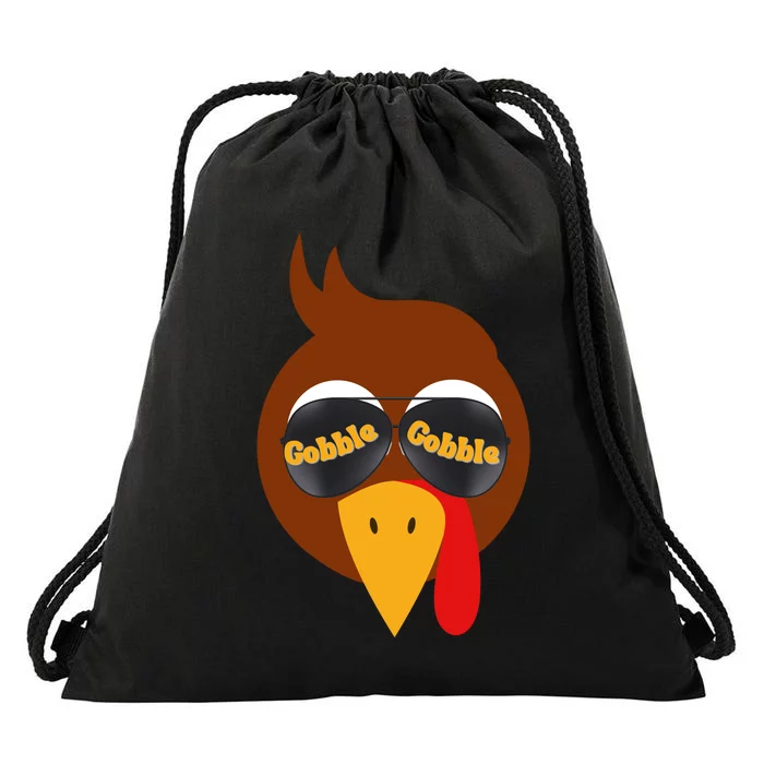 Gobble Funny Cute Turkey Face Cute Turkey Family Thanksgiving Thanksgivings Drawstring Bag