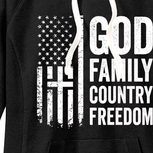 God Family Country Freedom Gift Christian Usa Flag Cross Cute Gift Women's Fleece Hoodie