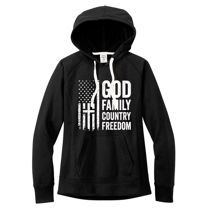 God Family Country Freedom Gift Christian Usa Flag Cross Cute Gift Women's Fleece Hoodie