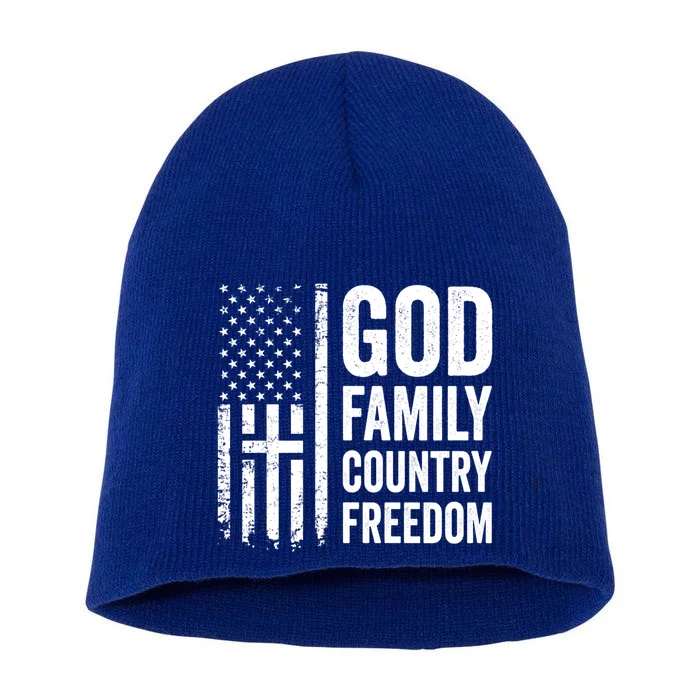 God Family Country Freedom Gift Christian Usa Flag Cross Cute Gift Short Acrylic Beanie