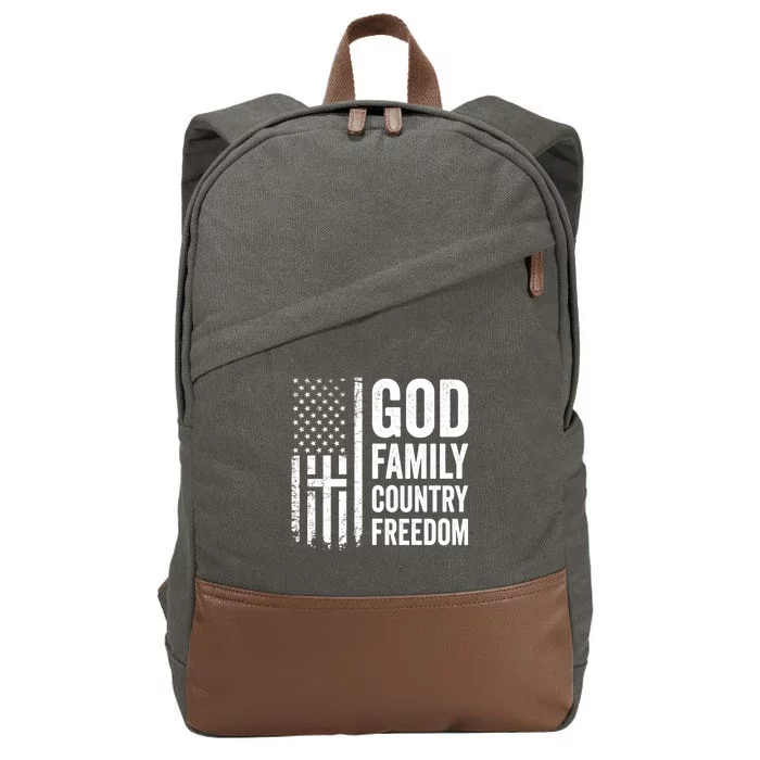 God Family Country Freedom Gift Christian Usa Flag Cross Cute Gift Cotton Canvas Backpack