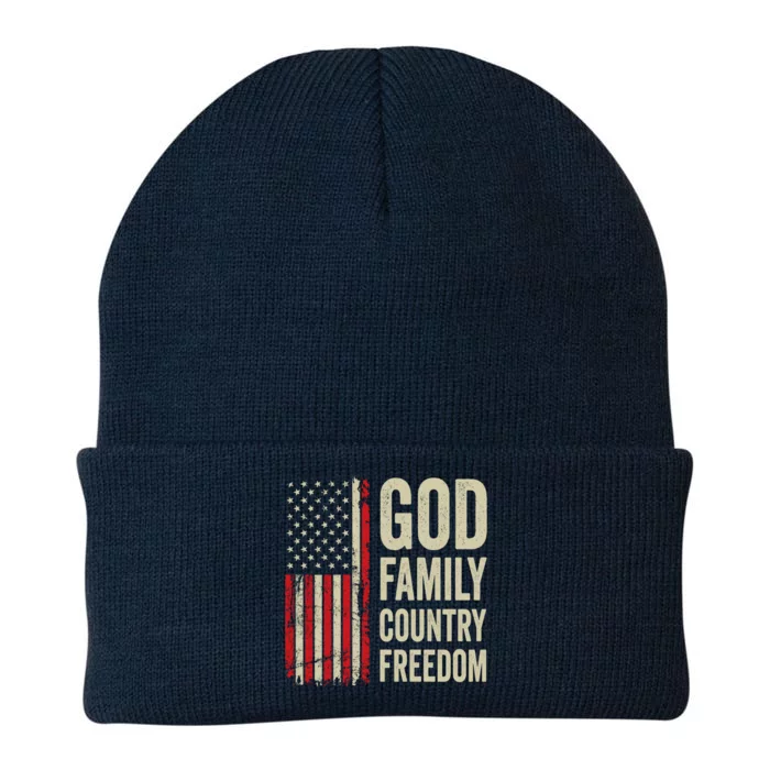 God Family Country Freedom Gift Patriotic Usa Flag Gift Knit Cap Winter Beanie