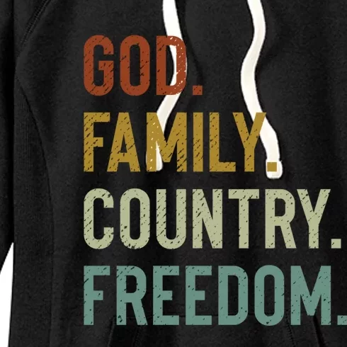 God Family Country Freedom Retro Patriotic Christian Values Gift Women's Fleece Hoodie