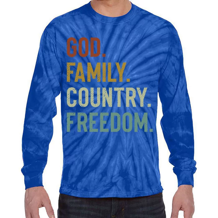 God Family Country Freedom Retro Patriotic Christian Values Gift Tie-Dye Long Sleeve Shirt