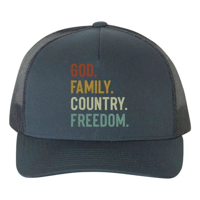 God Family Country Freedom Retro Patriotic Christian Values Gift Yupoong Adult 5-Panel Trucker Hat