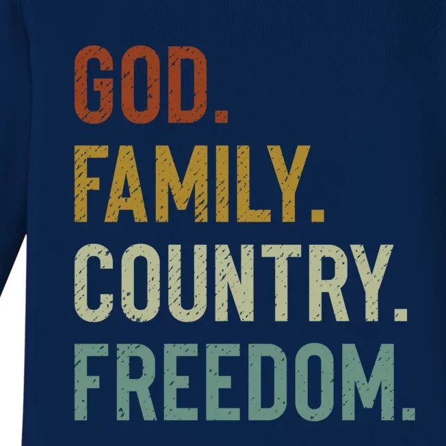 God Family Country Freedom Retro Patriotic Christian Values Gift Baby Long Sleeve Bodysuit