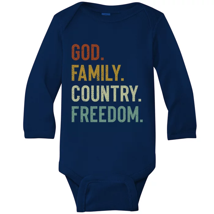 God Family Country Freedom Retro Patriotic Christian Values Gift Baby Long Sleeve Bodysuit