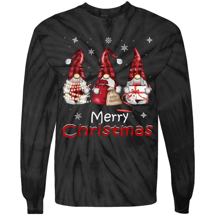 Gnome Family Christmas For Women Buffalo Plaid Tie-Dye Long Sleeve Shirt