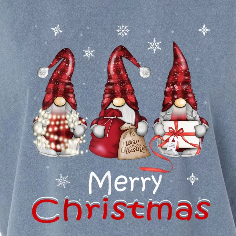 Gnome Family Christmas For Women Buffalo Plaid Garment-Dyed Women's Muscle Tee