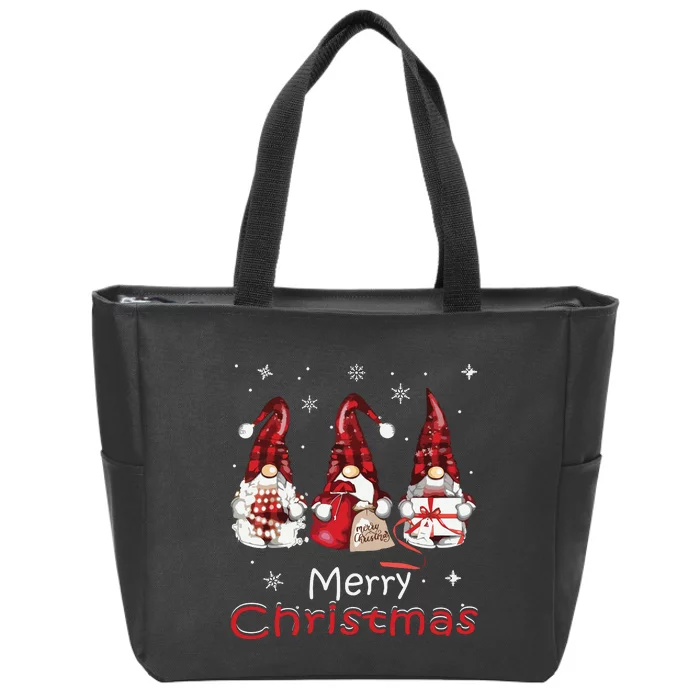 Gnome Family Christmas Shirts For Women Buffalo Plaid Zip Tote Bag