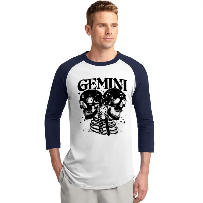 GEMINI Faery Crystal Witch Skull Constellation Baseball Sleeve Shirt