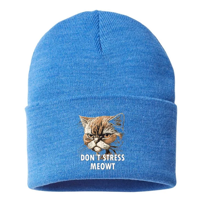 Grumpy Funny Cat Dont Stress Meowt Silly Cats Lover Great Gift Sustainable Knit Beanie