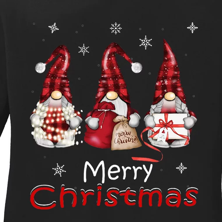 Gnome Family Christmas Buffalo Plaid Ladies Long Sleeve Shirt