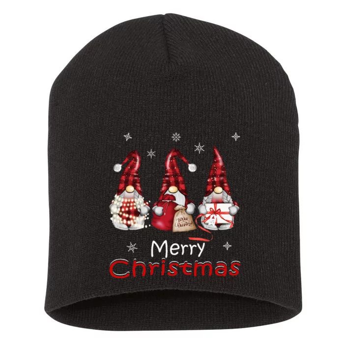 Gnome Family Christmas Buffalo Plaid Short Acrylic Beanie