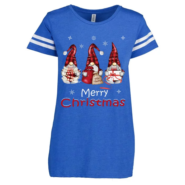 Gnome Family Christmas Buffalo Plaid Enza Ladies Jersey Football T-Shirt