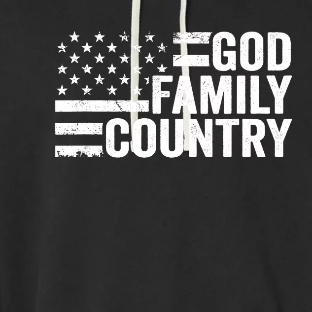 God Family Country - Patriotic Christian American Flag Garment-Dyed Fleece Hoodie