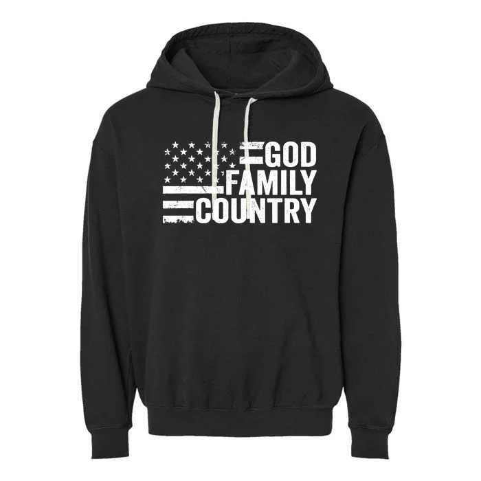 God Family Country - Patriotic Christian American Flag Garment-Dyed Fleece Hoodie