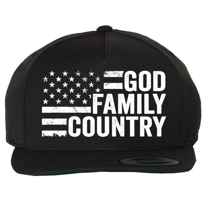 God Family Country - Patriotic Christian American Flag Wool Snapback Cap