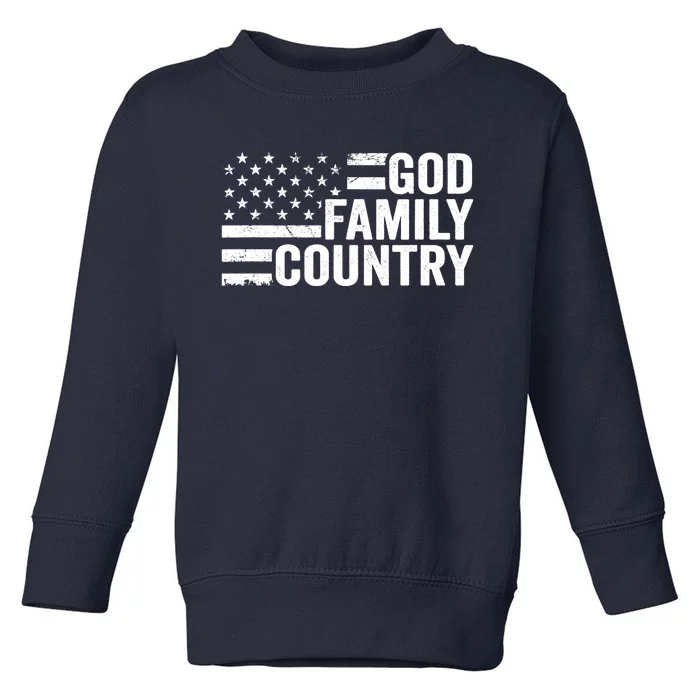 God Family Country - Patriotic Christian American Flag Toddler Sweatshirt