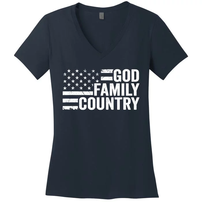 God Family Country - Patriotic Christian American Flag Women's V-Neck T-Shirt