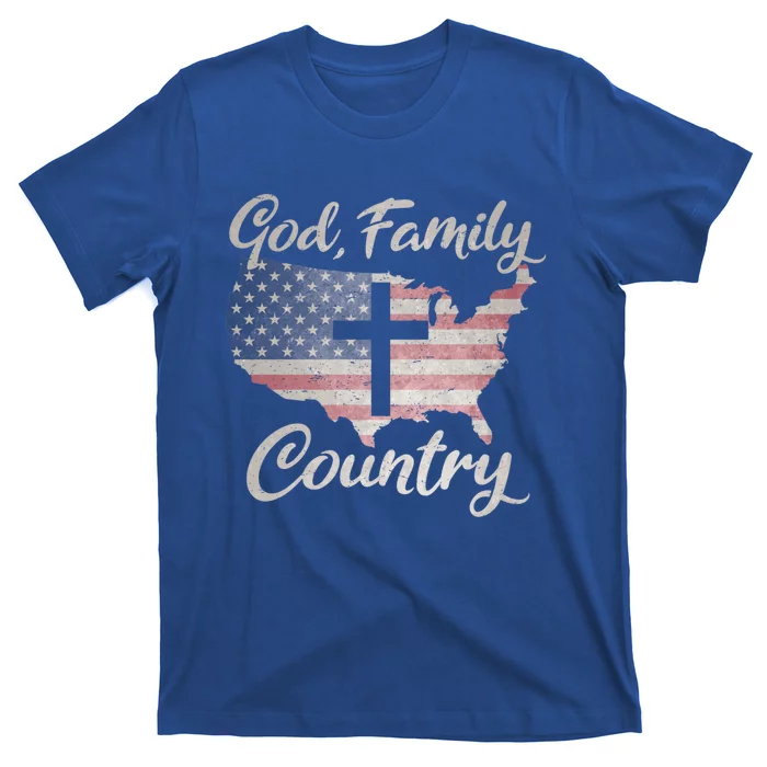 God Family Country Christian Cross Vintage Usa American Flag Gift T-Shirt