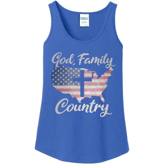 God Family Country Christian Cross Vintage Usa American Flag Gift Ladies Essential Tank