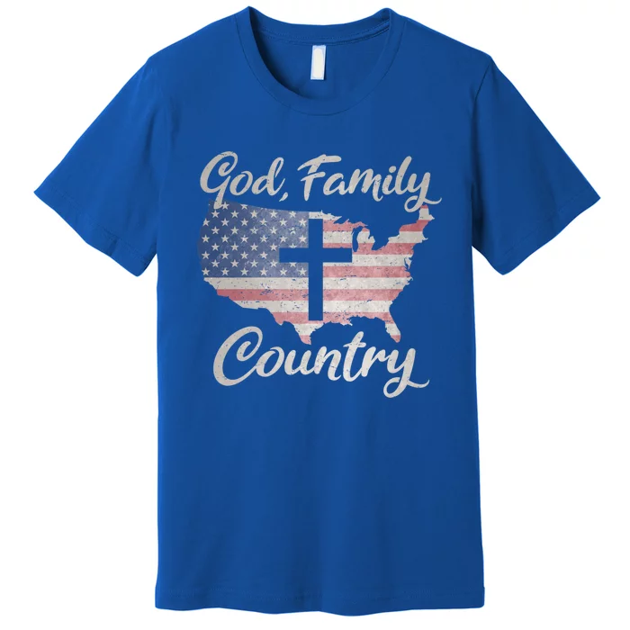 God Family Country Christian Cross Vintage Usa American Flag Gift Premium T-Shirt