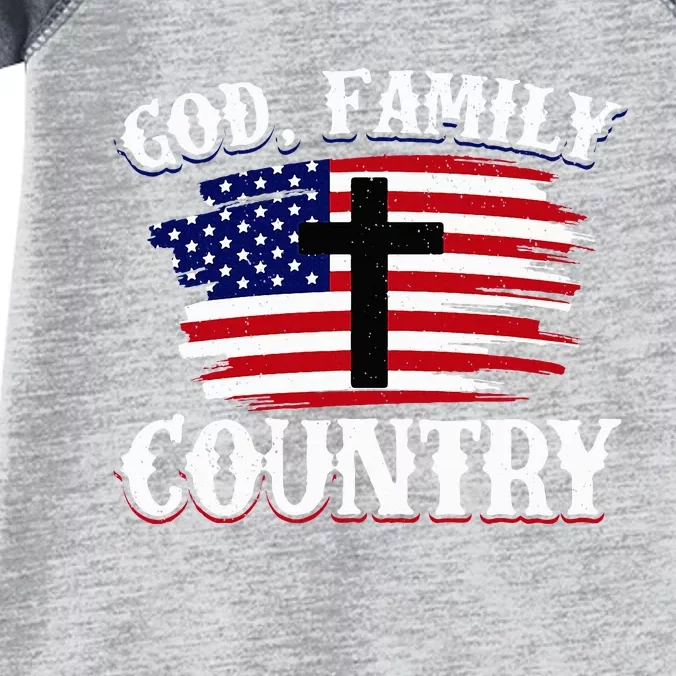 God Family Country American Flag Cross Christian Patriotic Infant Baby Jersey Bodysuit