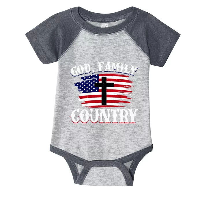 God Family Country American Flag Cross Christian Patriotic Infant Baby Jersey Bodysuit