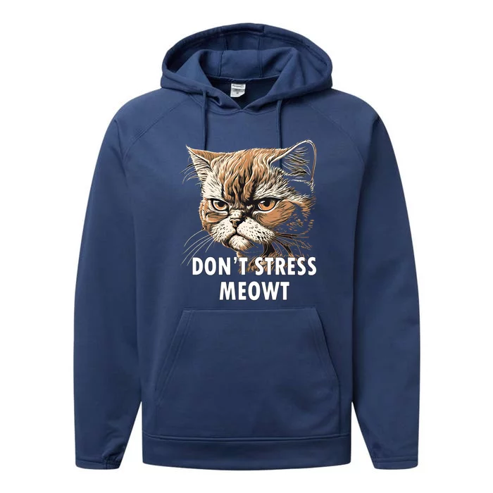 Grumpy Funny Cat Dont Stress Meowt Silly Cats Lover Gift Performance Fleece Hoodie