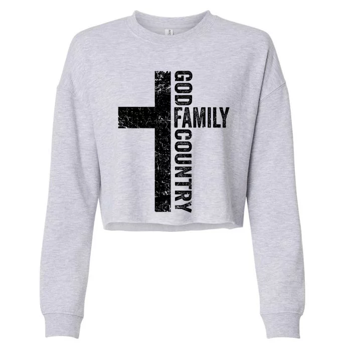 God Family Country Cute Gift Patriotic Freedom Christian Faith Cross Gift Cropped Pullover Crew