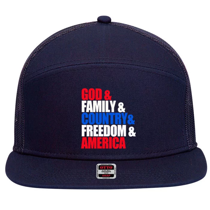 God Family Country Freedom Patriotic Holiday Great Gift 7 Panel Mesh Trucker Snapback Hat