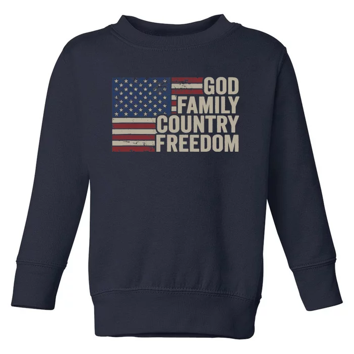 God Family Country Freedom 4th July USA Flag Christian Toddler Sweatshirt