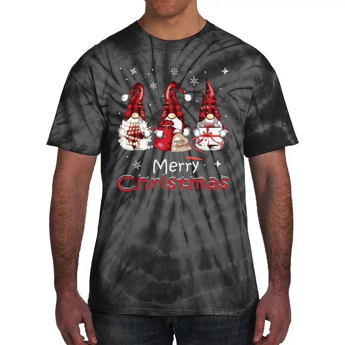 Gnome Family Christmas Shirts For Women Buffalo Plaid Tie-Dye T-Shirt