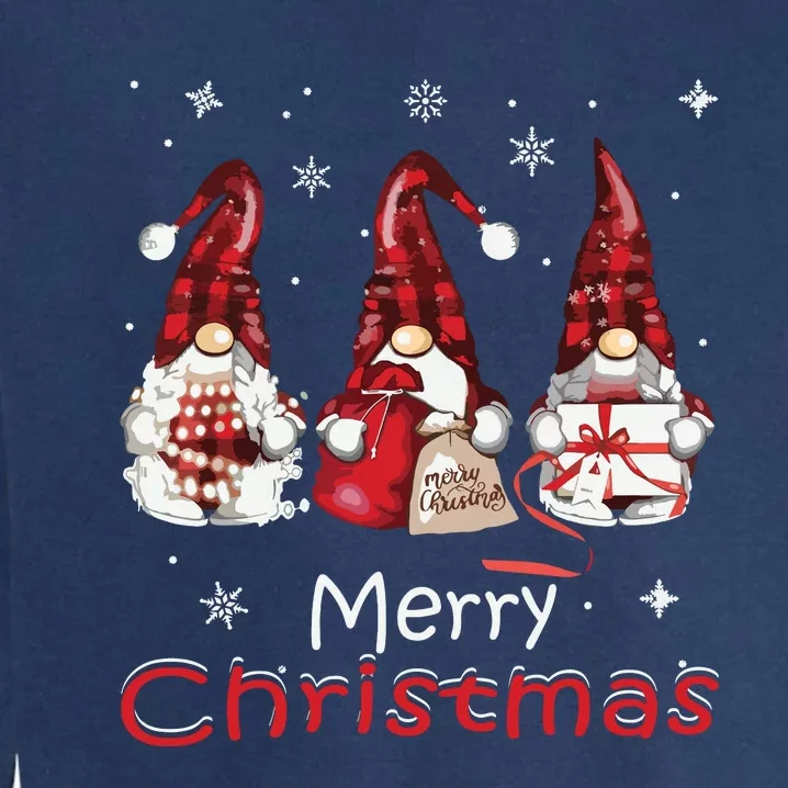 Gnome Family Christmas Shirts For Women Buffalo Plaid Garment-Dyed Sweatshirt