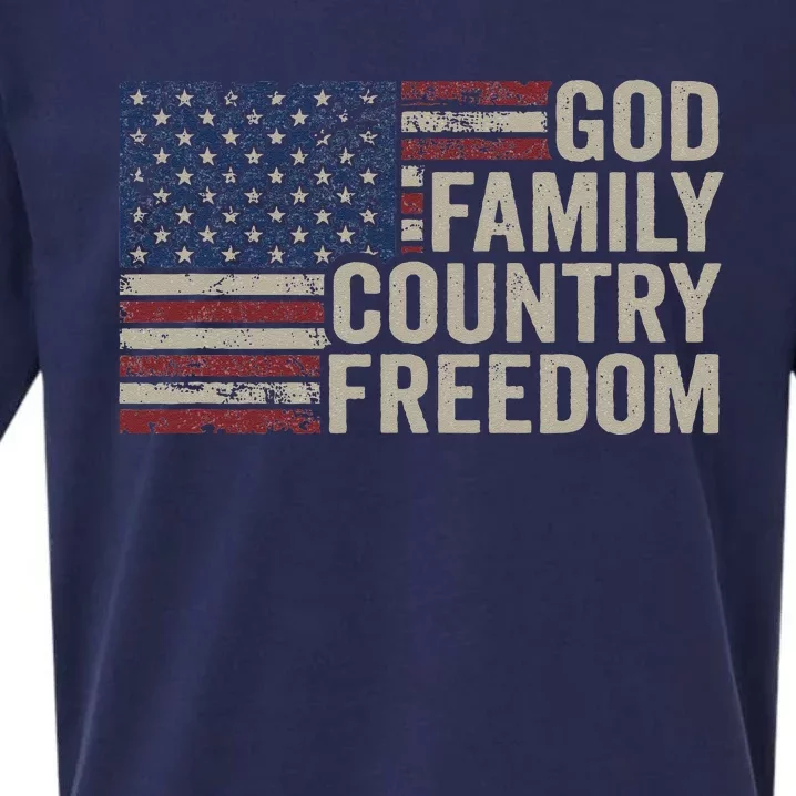 God Family Country Freedom 4th July USA Flag Christian Sueded Cloud Jersey T-Shirt