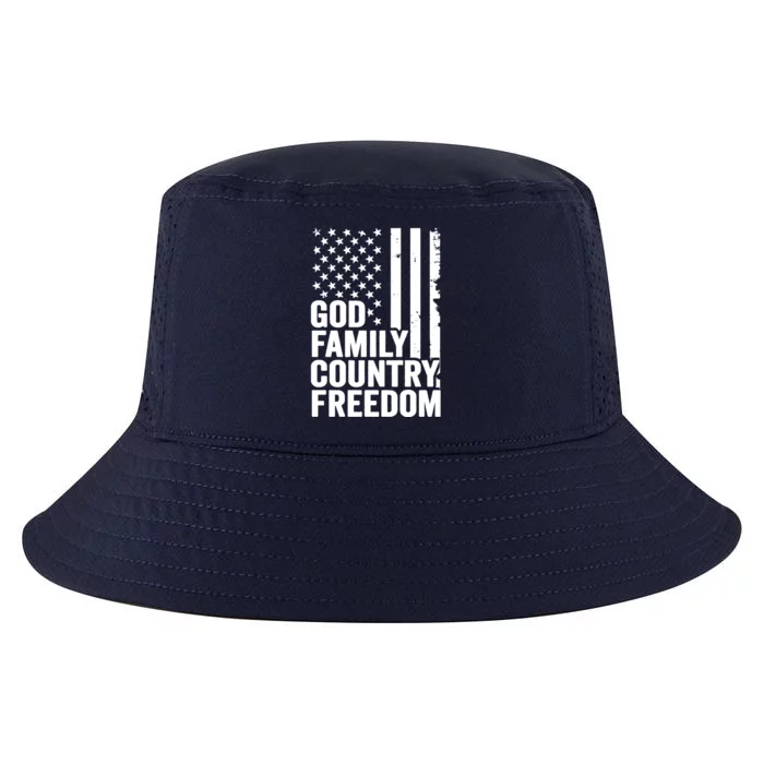 God Family Country Freedom Patriotic Christian USA Flag Long Cool Comfort Performance Bucket Hat