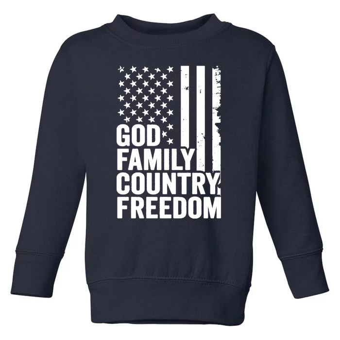 God Family Country Freedom Patriotic Christian USA Flag Long Toddler Sweatshirt