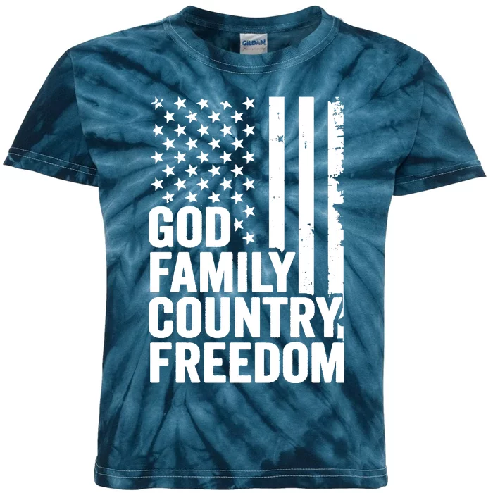 God Family Country Freedom Patriotic Christian USA Flag Long Kids Tie-Dye T-Shirt