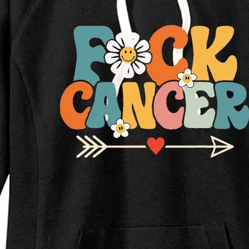 Groovy Fuck Cancer I Hate Cancer Breast Cancer Awareness Women's Fleece Hoodie