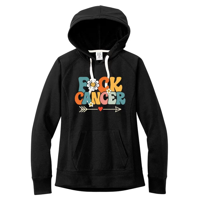 Groovy Fuck Cancer I Hate Cancer Breast Cancer Awareness Women's Fleece Hoodie