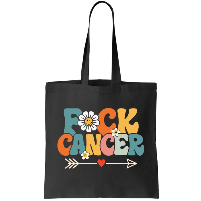 Groovy Fuck Cancer I Hate Cancer Breast Cancer Awareness Tote Bag