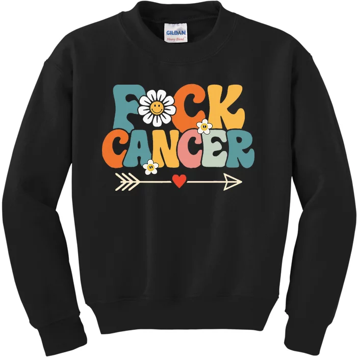 Groovy Fuck Cancer I Hate Cancer Breast Cancer Awareness Kids Sweatshirt