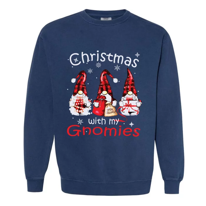 Gnome Family Christmas Shirts For Women Buffalo Plaid Garment-Dyed Sweatshirt