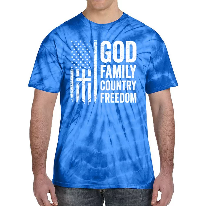 God Family Country Freedom Meaningful Gift Christian Usa Flag Cross Great Gift Tie-Dye T-Shirt